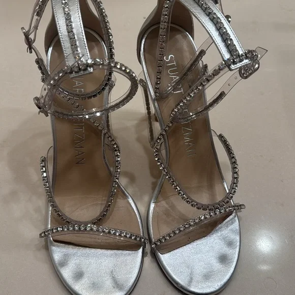Stuart Weitzman heels size 8 38 silver diamonds nudistglam 100 gladiator sandal - Picture 11 of 11
